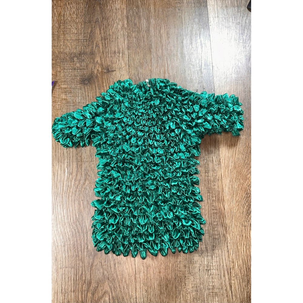 Vintage Emerald Green Popcorn Top Magic Bubble Stretch Shirt One Size 90s Style